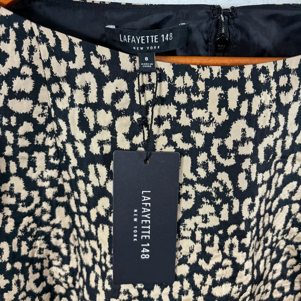 Lafayette 148 New York Boatneck Leopard Sheath Dress Bell Sleeves 8 NWT - Picture 3 of 4